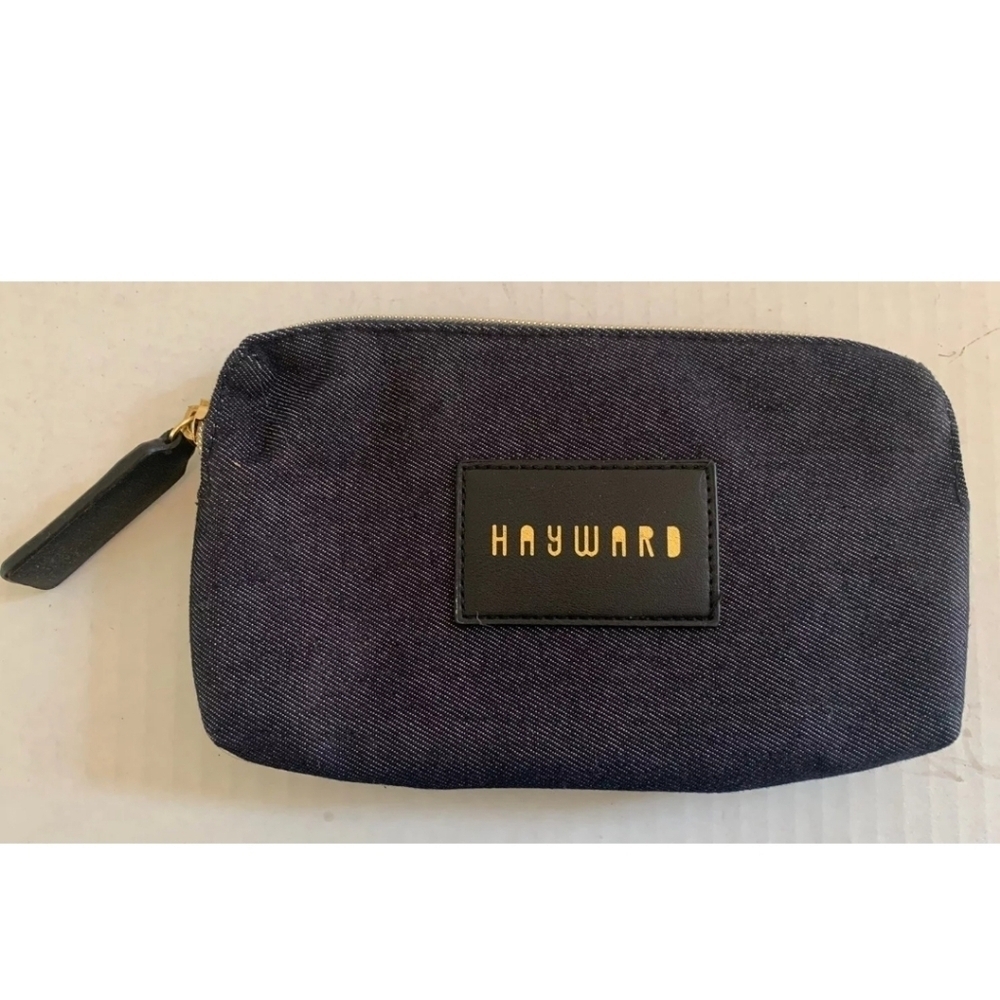 HAYWARD Denim Fabric Zip Amenity Makeup Travel Pouch Cosmetic Bag